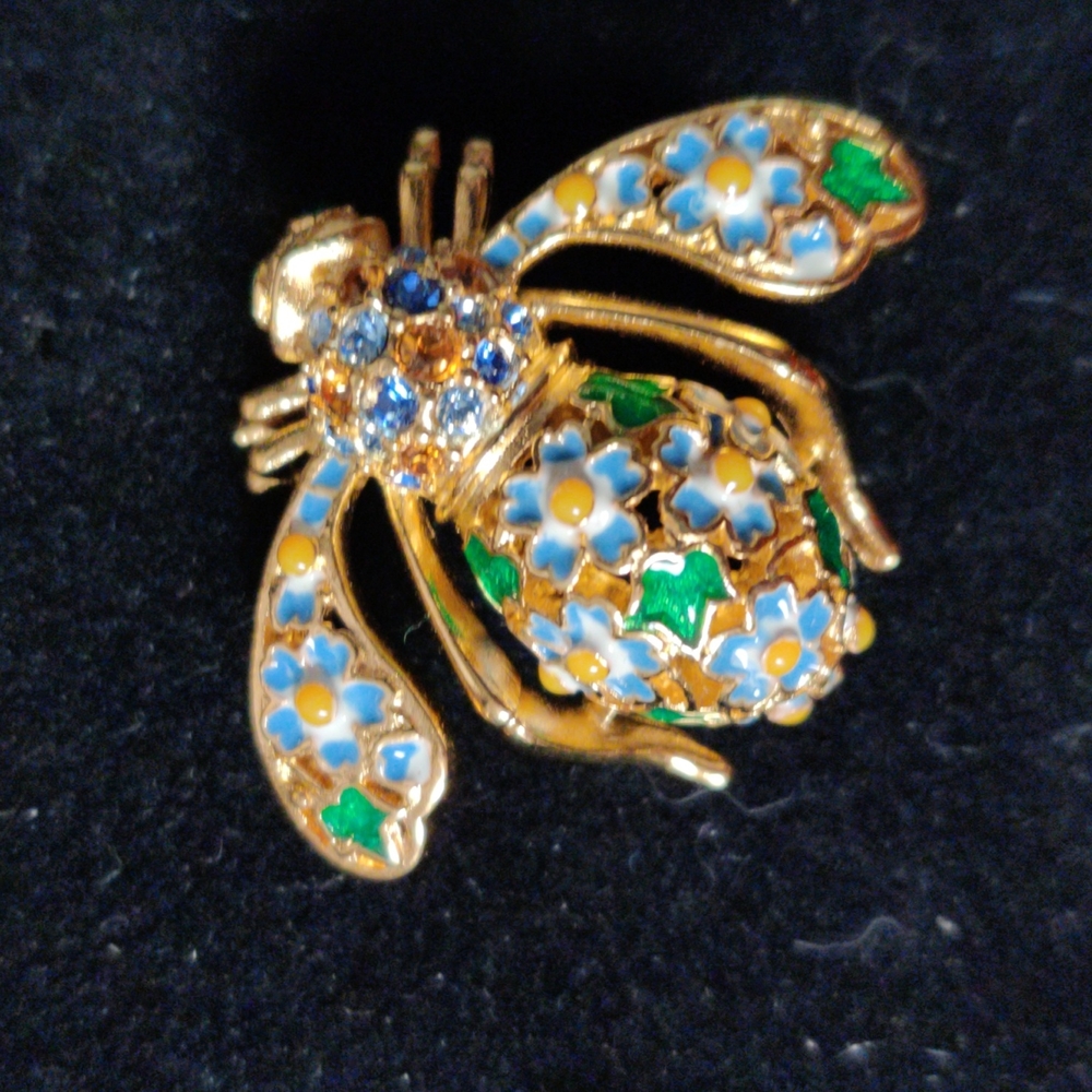Joan Rivers RARE blue flower bee brooch pin